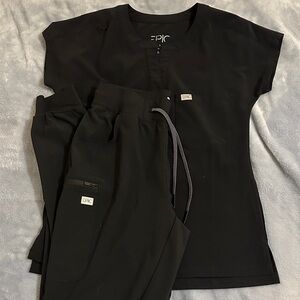 Women's Black Scrub Top and Jogger Set